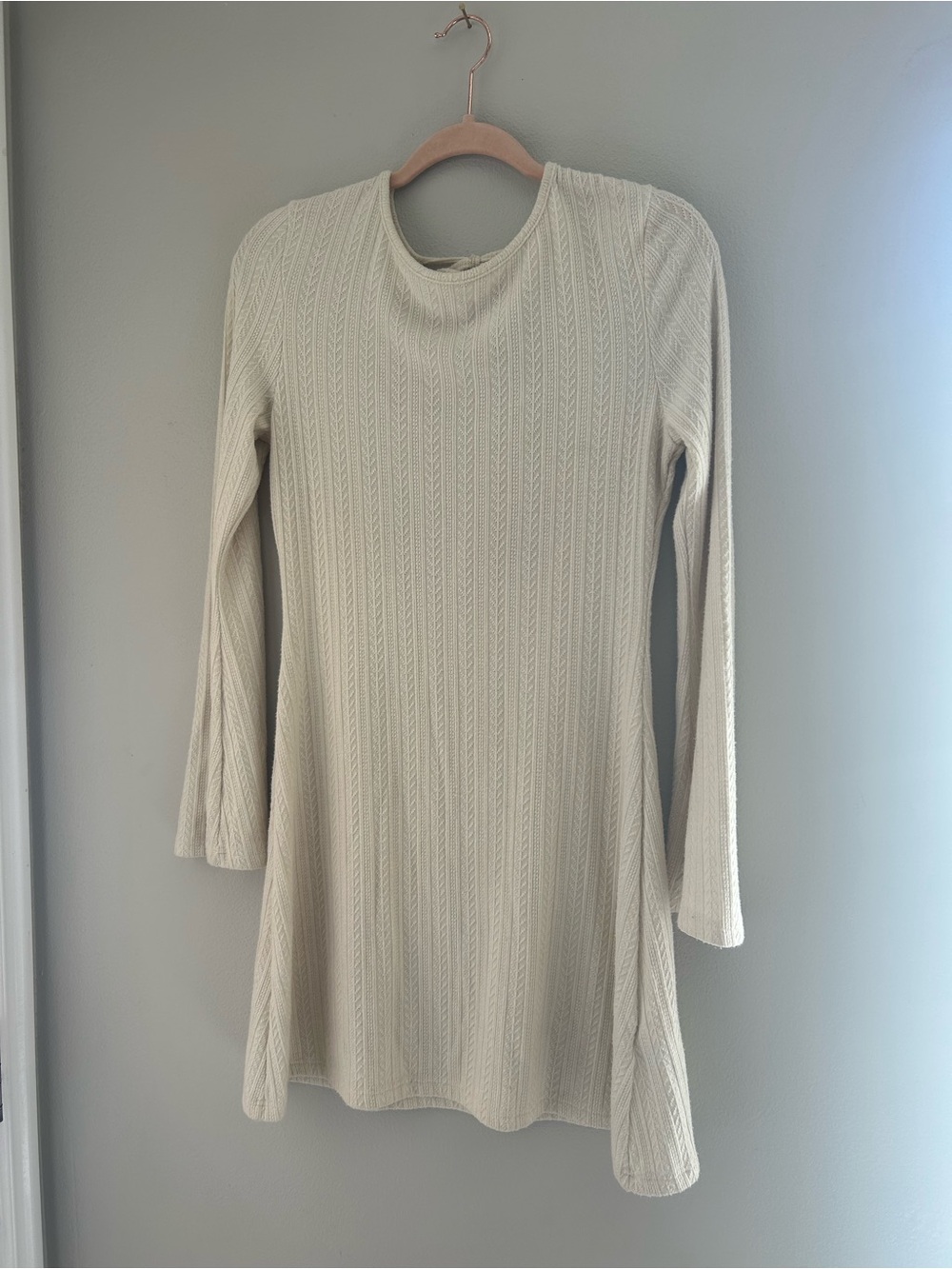 SHEIN Cream Textured Long-Sleeve Swing Dress